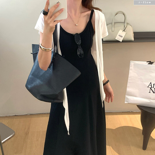 코더 면 나시 맥시 롱원피스 반팔 가디건 세트 2col 여름 볼레로 셋업 슬림 제이플로우 이미지 6