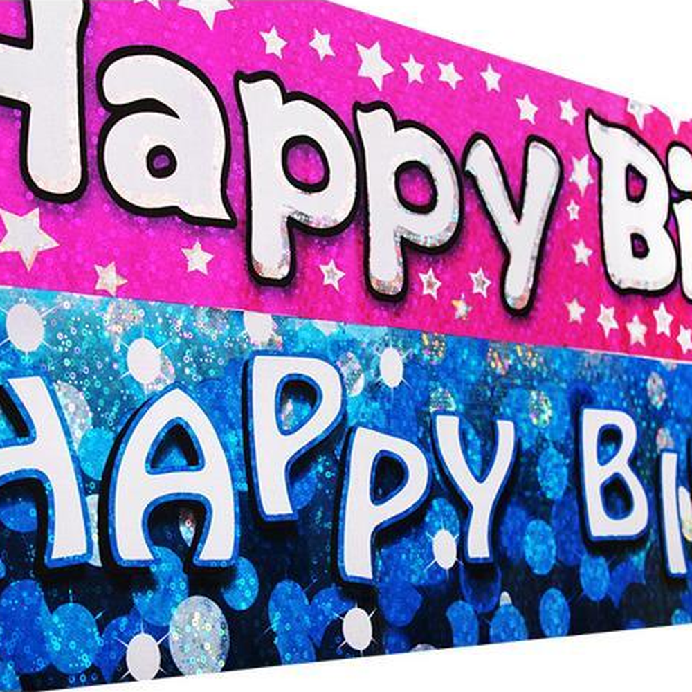핑크홀로그램 반짝이생일축하가랜드 생일파티배너 미니현수막 - 상세 이미지 2