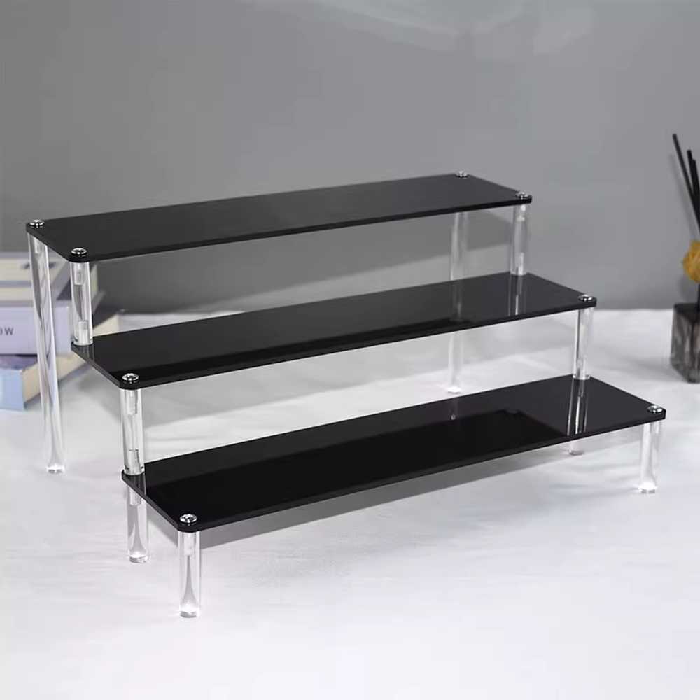 아크릴 계단 레고 넨도 디스플레이 투명 스탠드 전시 검은색 3겹 20x8CM - 상품 이미지