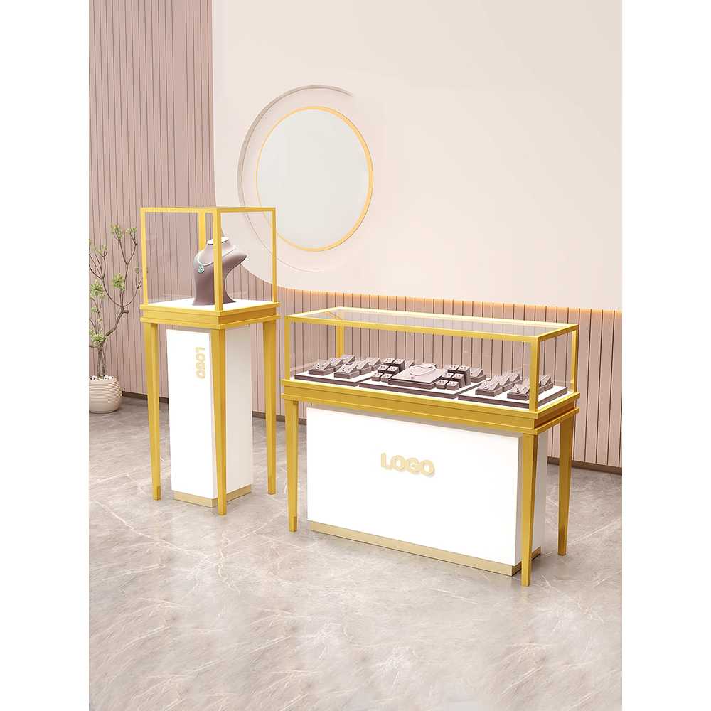 주얼리 쇼케이스 반지 전시장 풋 진열대 액세서리 금 45x45x140 블랙/골드/화이트 이미지 6