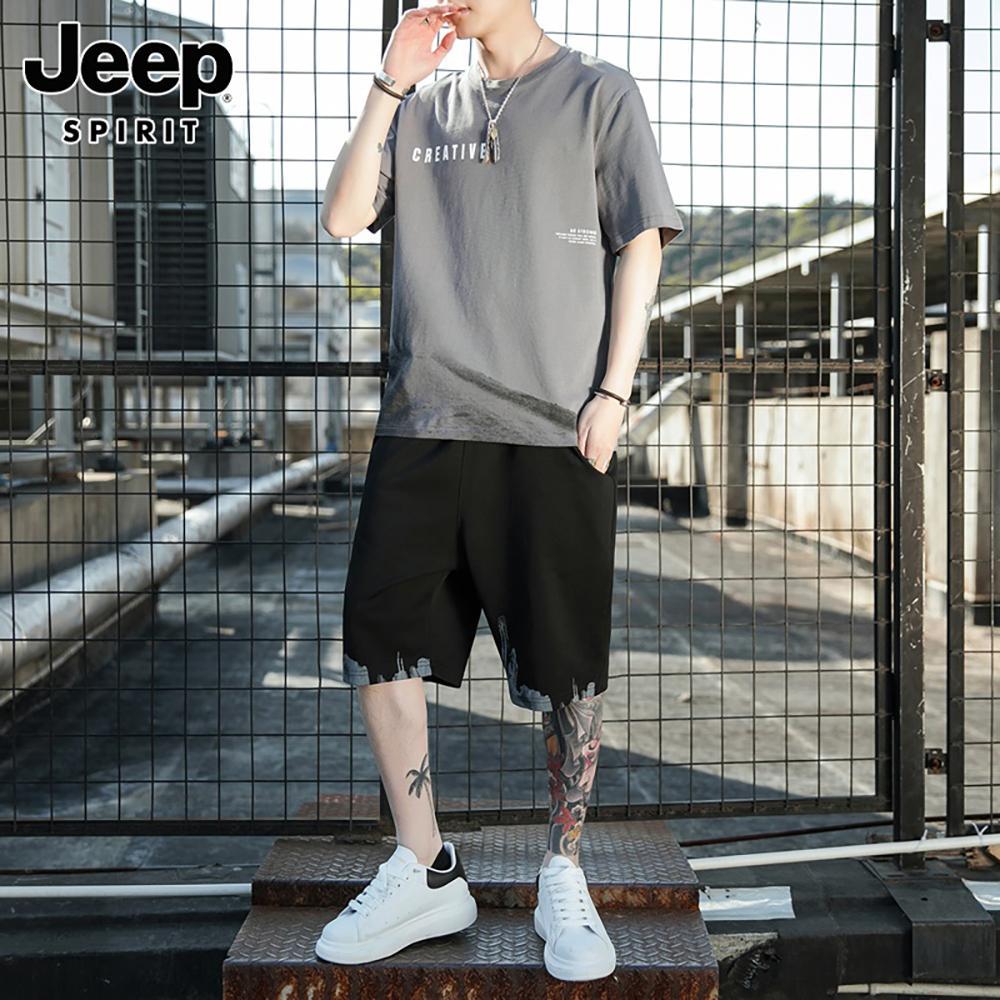 Jeep 지프 남성 트레이닝 세트 여름 얇은 반팔 티셔츠 캐주얼 반바지 시크룩 코디 남 - 상세 이미지 2
