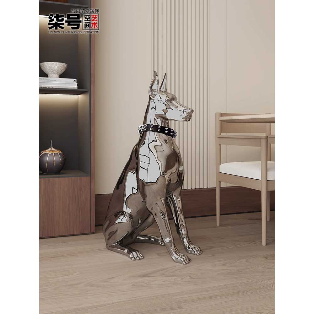 도베르만 모형 인테리어 북유럽 럭셔리 장식 소품 전기도금 은 75cm - 상세 이미지 4