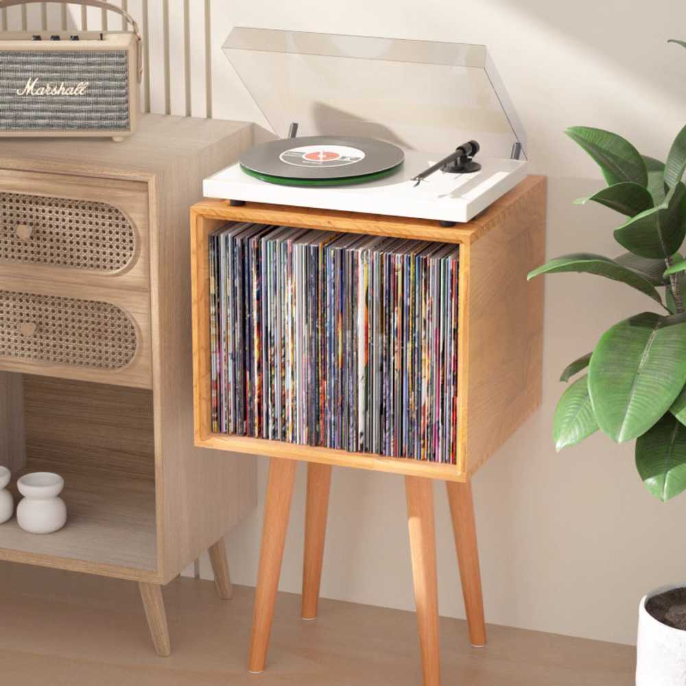 턴테이블 선반 레코드 진열장 LP 장식장 CD 수납장 오코우메 붉은 호두 - 상세 이미지 5