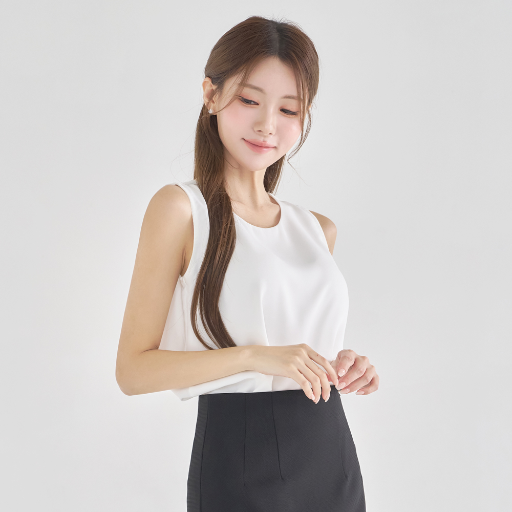 면접블라우스 라운드넥 정장 이너 화이트 블라우스 흰색 흰 쉬폰 셔링 여성블라우스 여름 상품 이미지