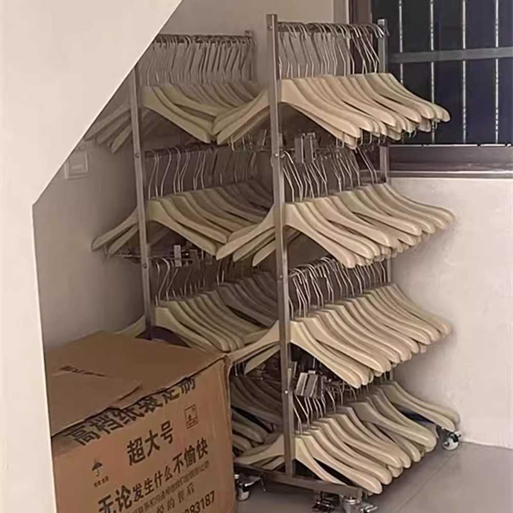 의류 보관 행거 옷가게 양복행거 튼튼한 수트 옷행거 50x40x115 4겹 무광블랙 풀리 - 상세 이미지 5