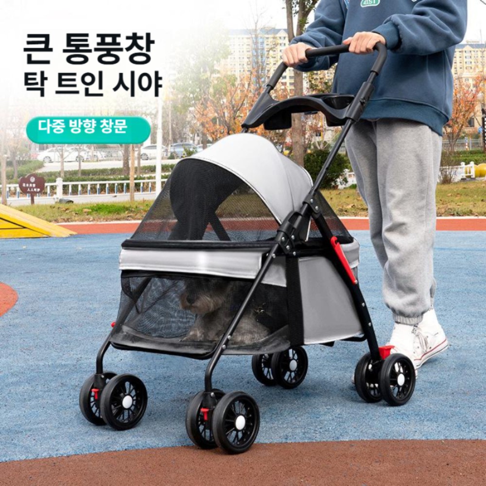 강아지 고양이 접이식 경량 펫모차 소형 외출용 그레이 모든 스타일 접이식 - 상품 이미지