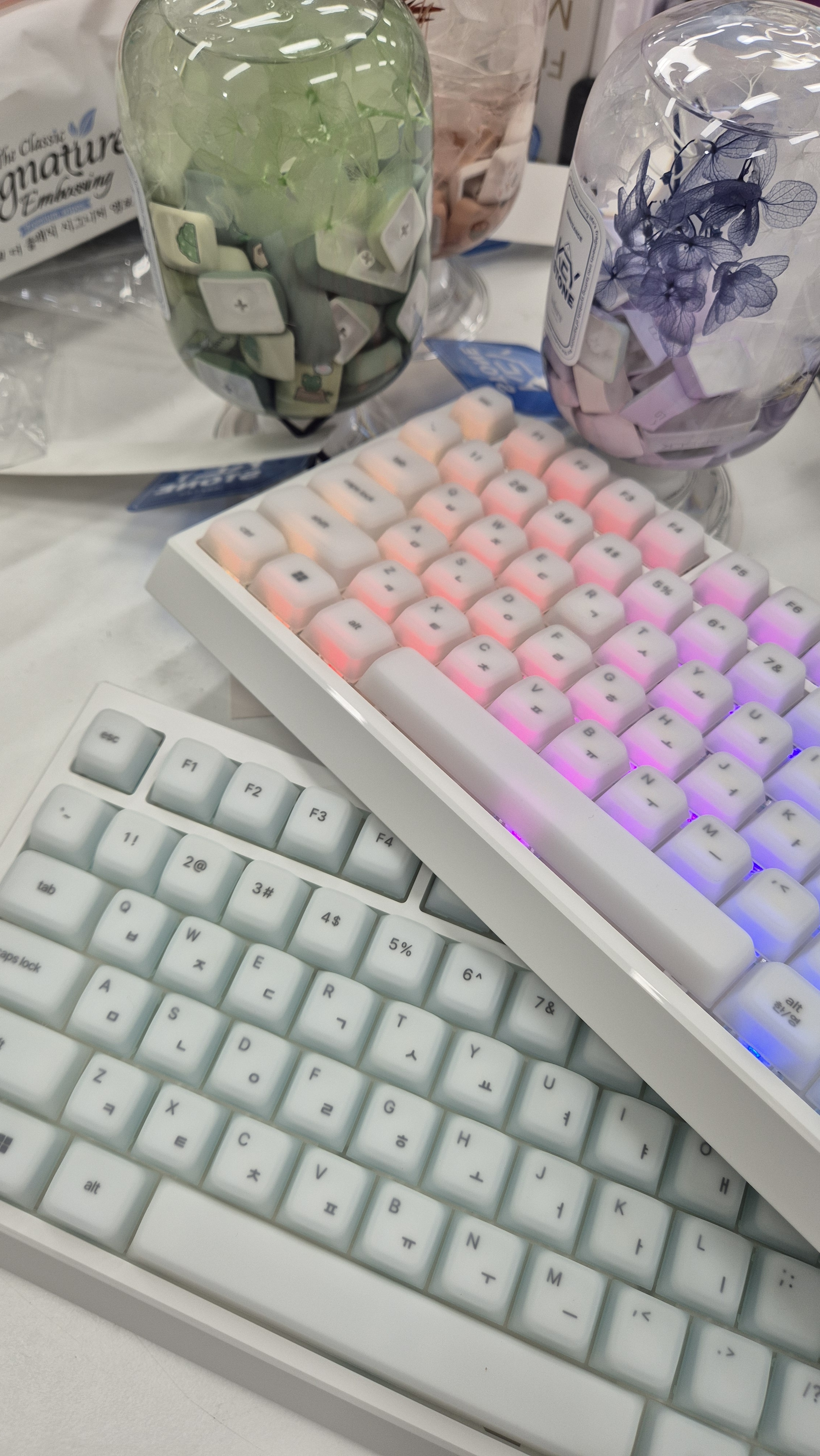 말랑말랑한 에포메이커 G84 PRO 실리콘 키캡 무선 키보드 한글판 화이트, 저소음 바다소금축 - 상세 이미지 4
