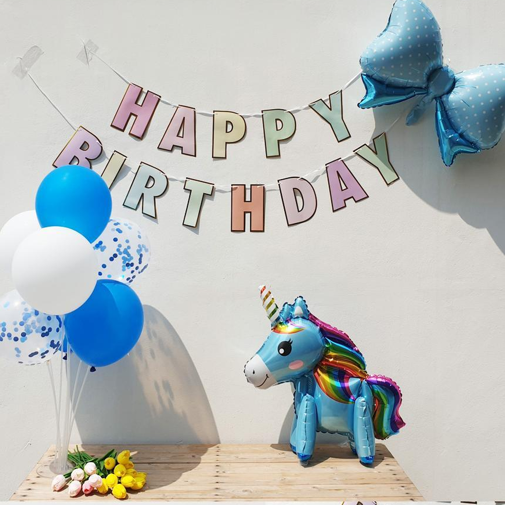 블루톤생일축하가랜드 컨페티풍선파티용품 유니콘풍선생일가랜드 - 상세 이미지 2