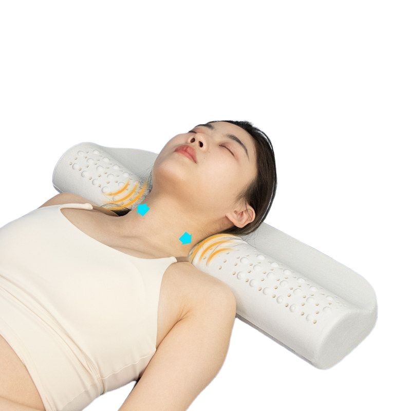 라텍스 베개 원통형 지지 목 보호 수면 순면 커버 물방울 스탠다드 (회색) - 상품 이미지