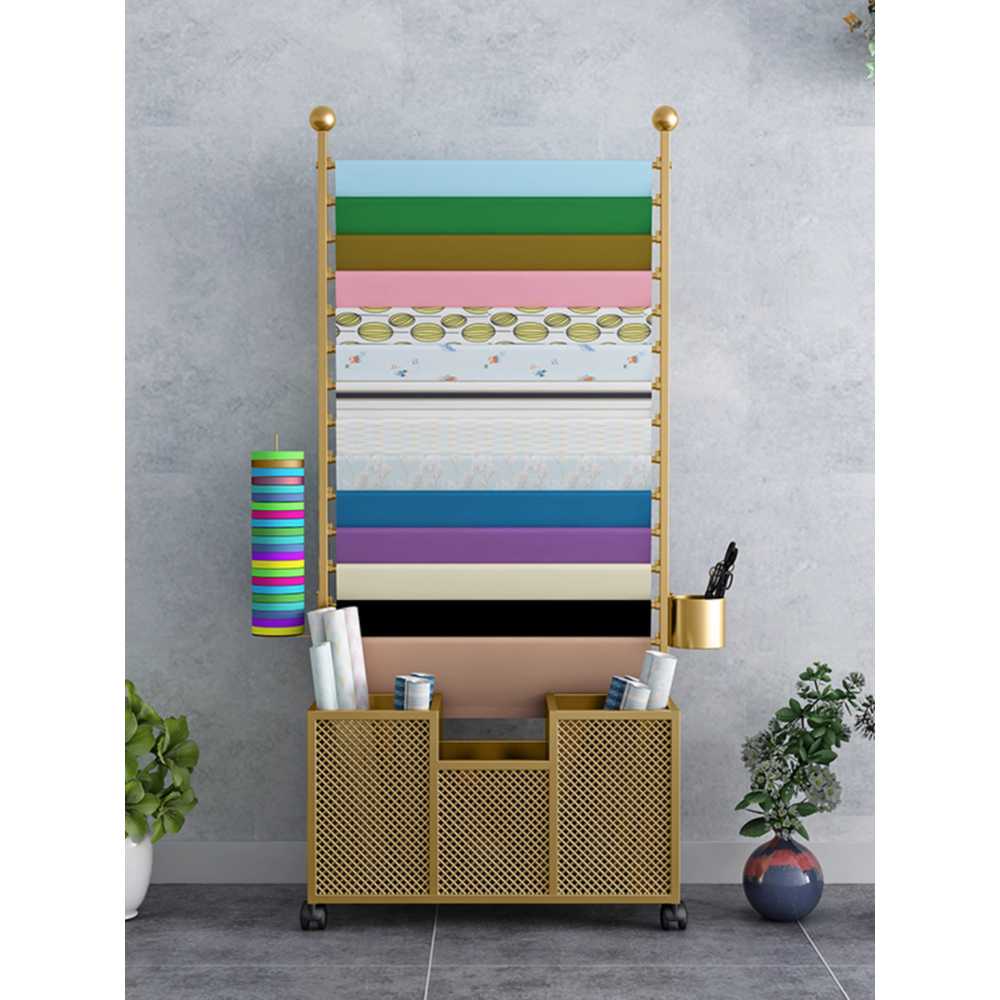 꽃가게 포장지 거치대 비닐 물건 정리대 리본걸이 롤 검정 70x27x170CM (13층) - 상세 이미지 4