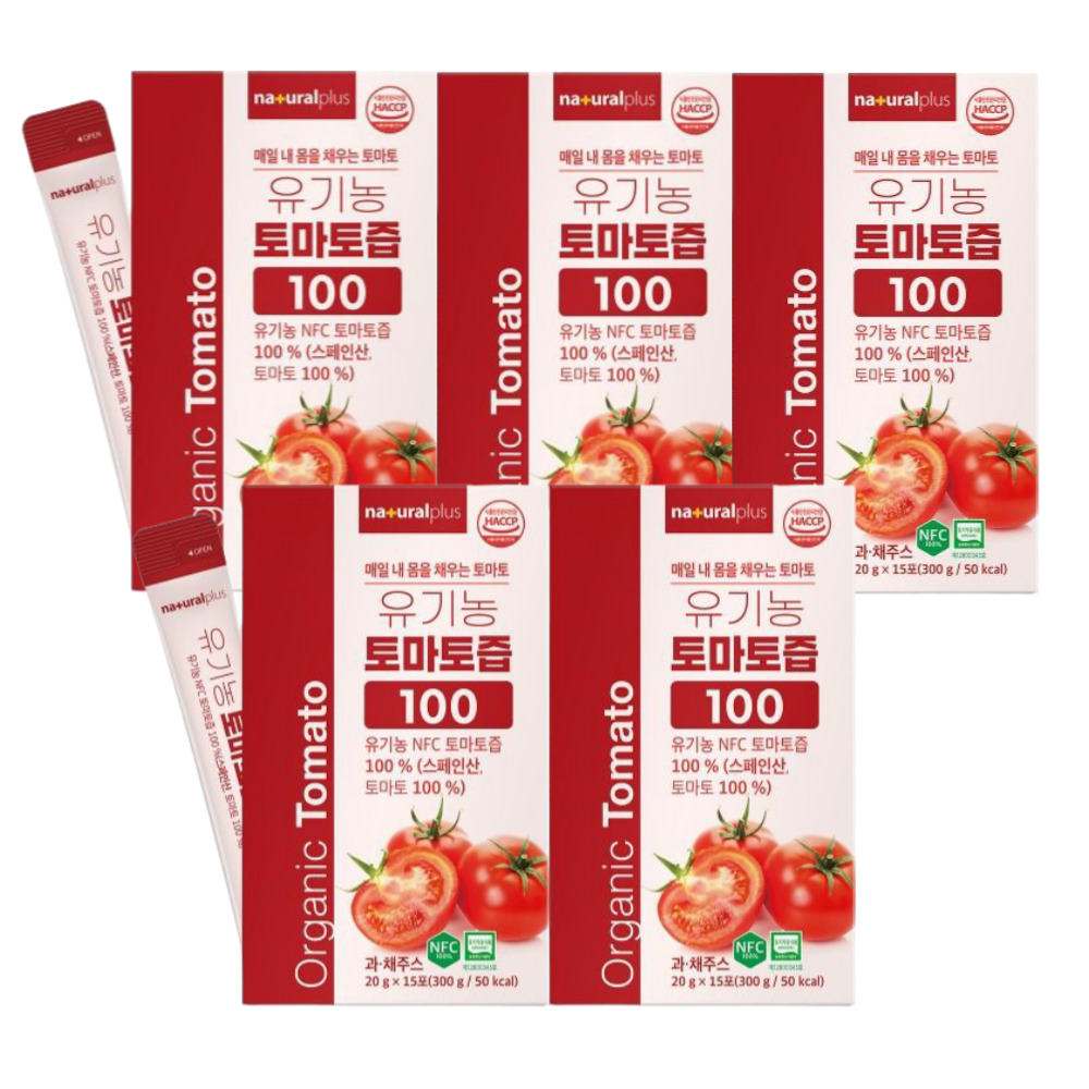 토마토즙 유기농 토마토주스 100% NFC 착즙 과채주스 원액 라이코펜 20g, 15포, 5개 - 상품 이미지