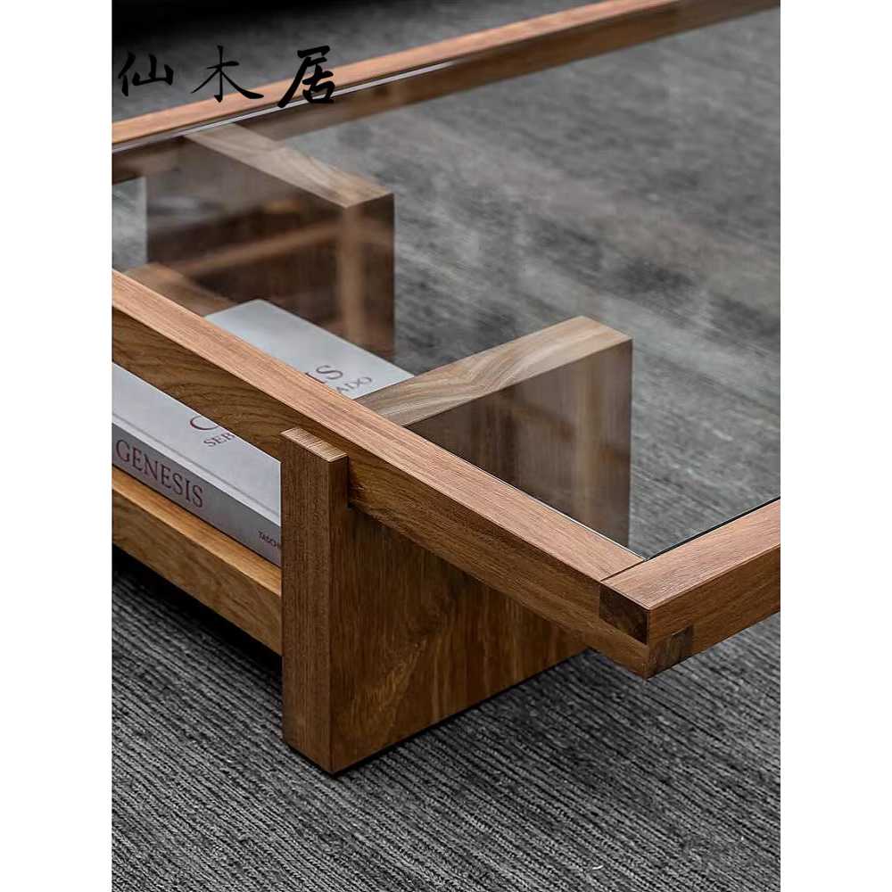 소파 테이블 고재 거실용 유리 강화유리 낮은 좌식 90x60x35 이미지 6