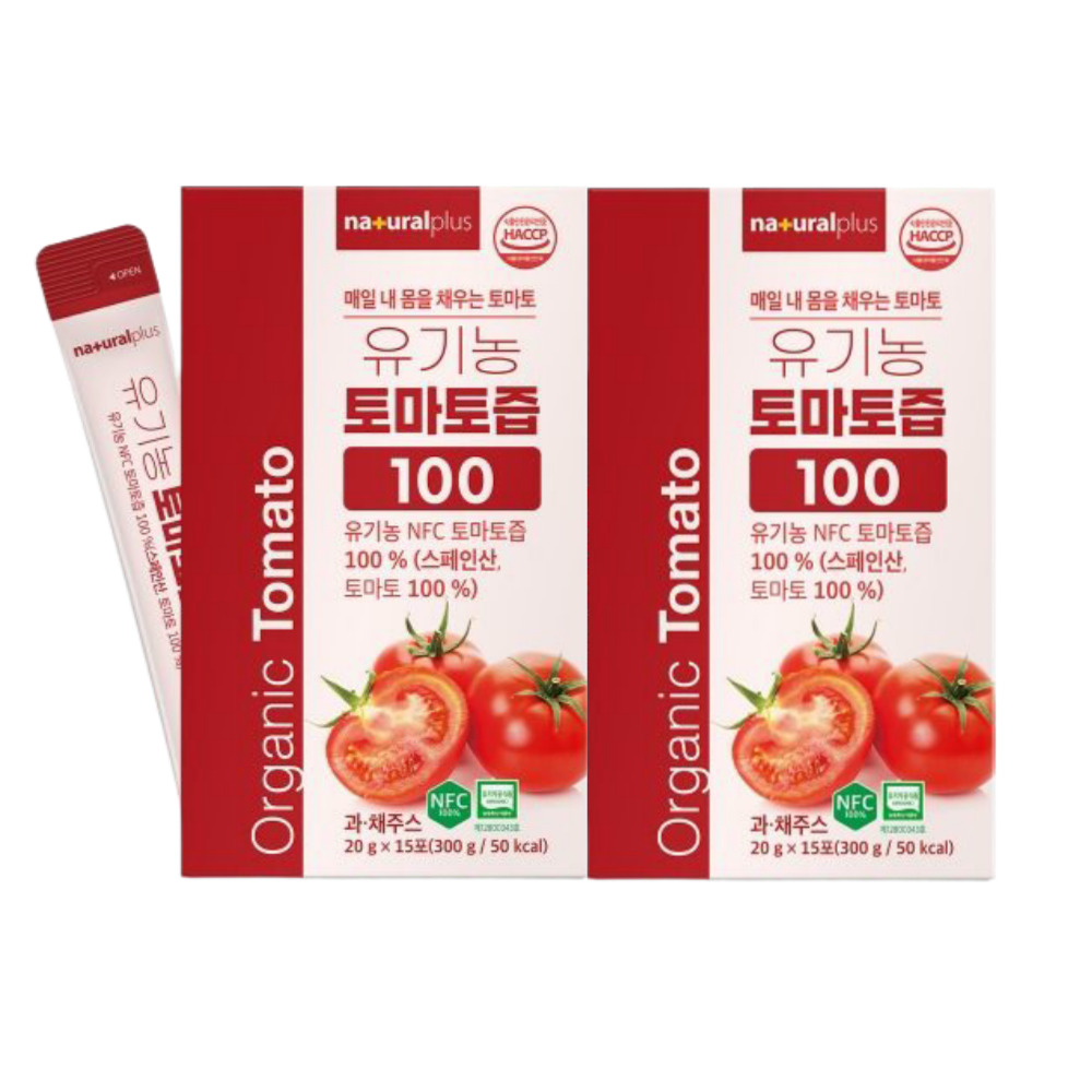 토마토즙 유기농 토마토주스 100% NFC 착즙 과채주스 원액 라이코펜 20g, 15포, 2개 - 상품 이미지