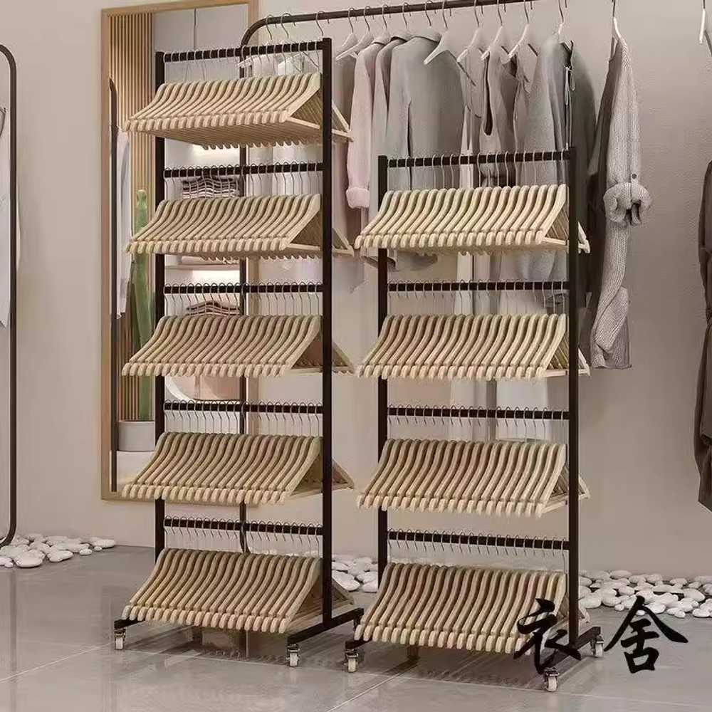 의류 보관 행거 옷가게 양복행거 튼튼한 수트 옷행거 50x40x115 4겹 무광블랙 풀리 - 상세 이미지 4