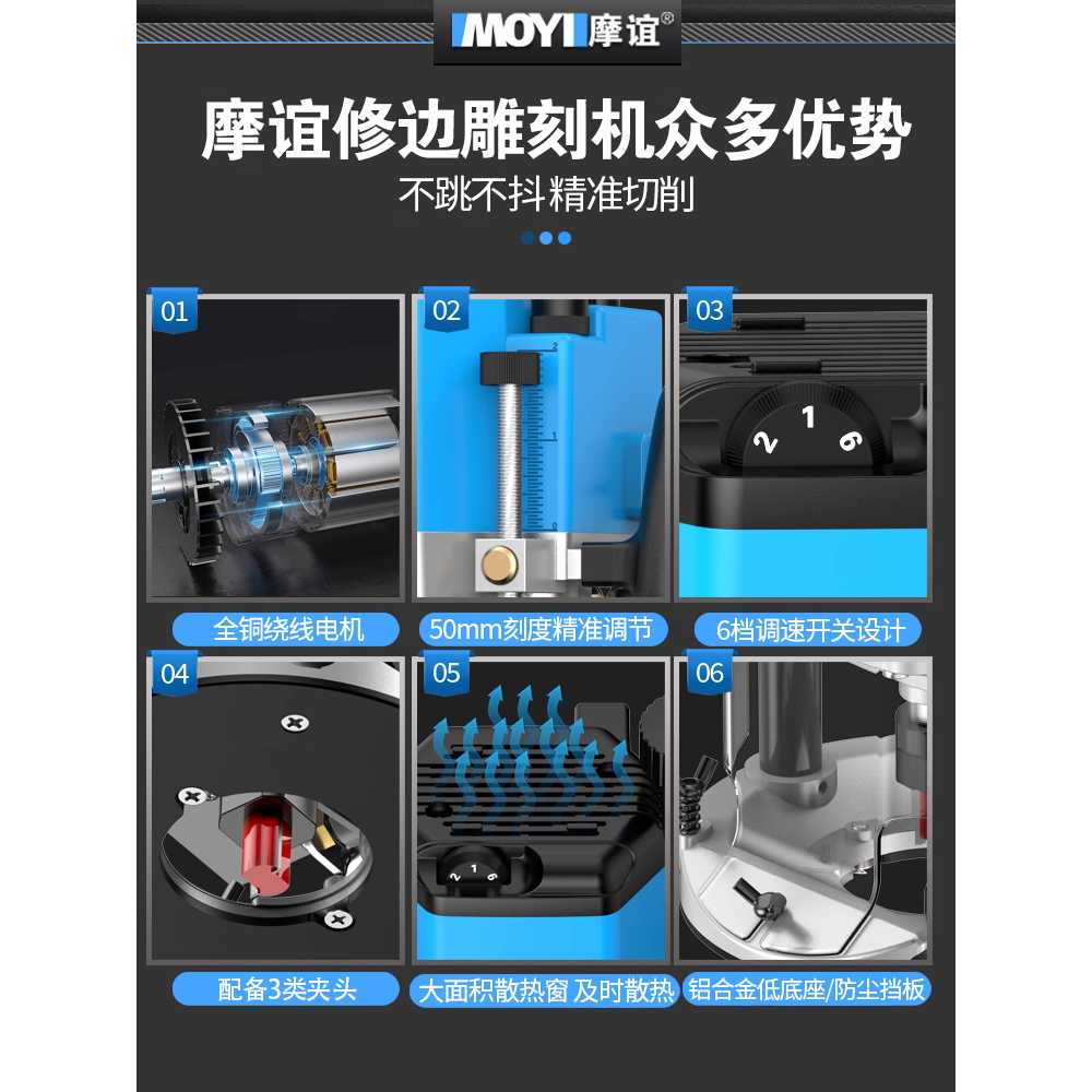 트리밍 루터기 목공 가지 핸드 라우터 목재 기계 나무 1800W - 상세 이미지 4