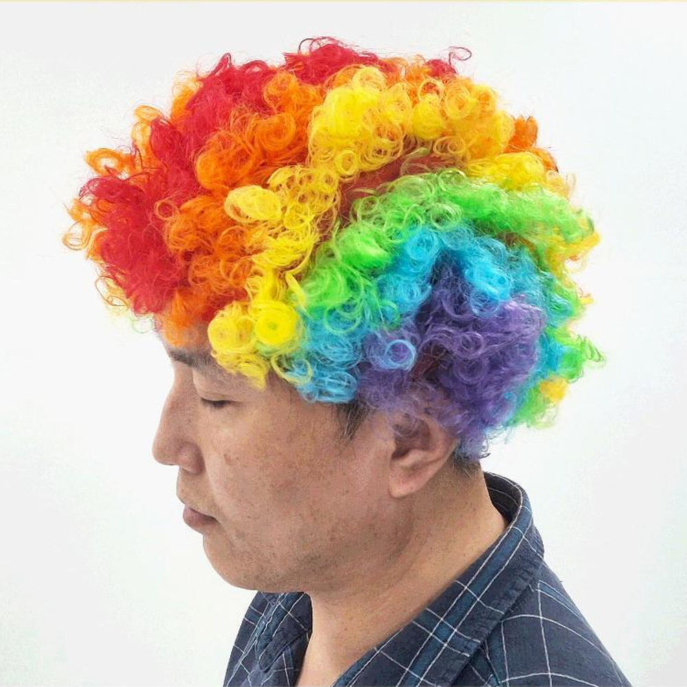 레인보우염색파티용품삐에로가발 뽀글머리이벤트소품광대머리 코스프레분장가발 33cm - 상세 이미지 4
