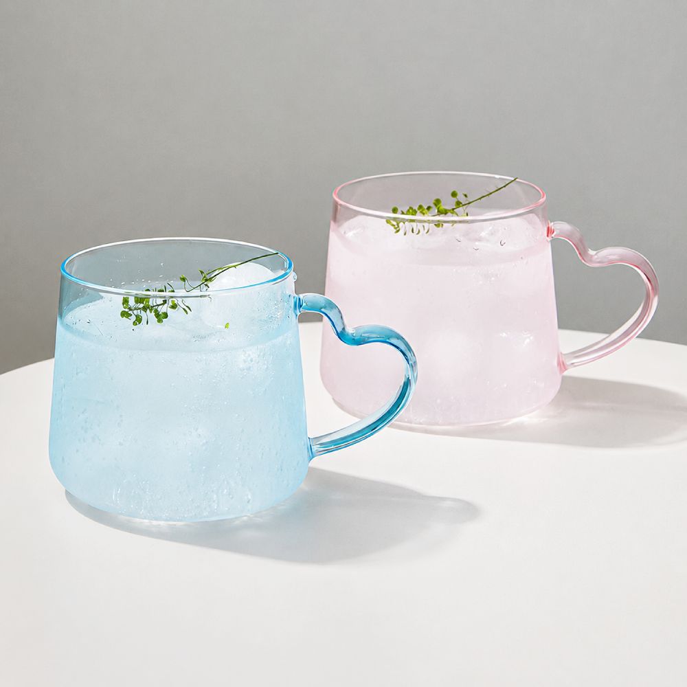 쓰임 하트시그널 글라스 유리컵 아이스커피잔 2P 세트 (핑크+블루) 500ml - 상품 이미지