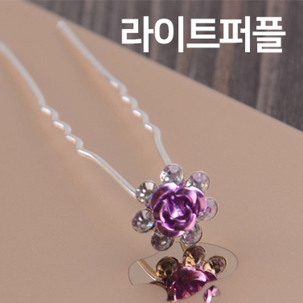 포인트핀드레스악세큐빅핀 웨딩헤어혼주머리U자핀 한복악세신부헤어장미핀 1p 10컬러 - 상세 이미지 4