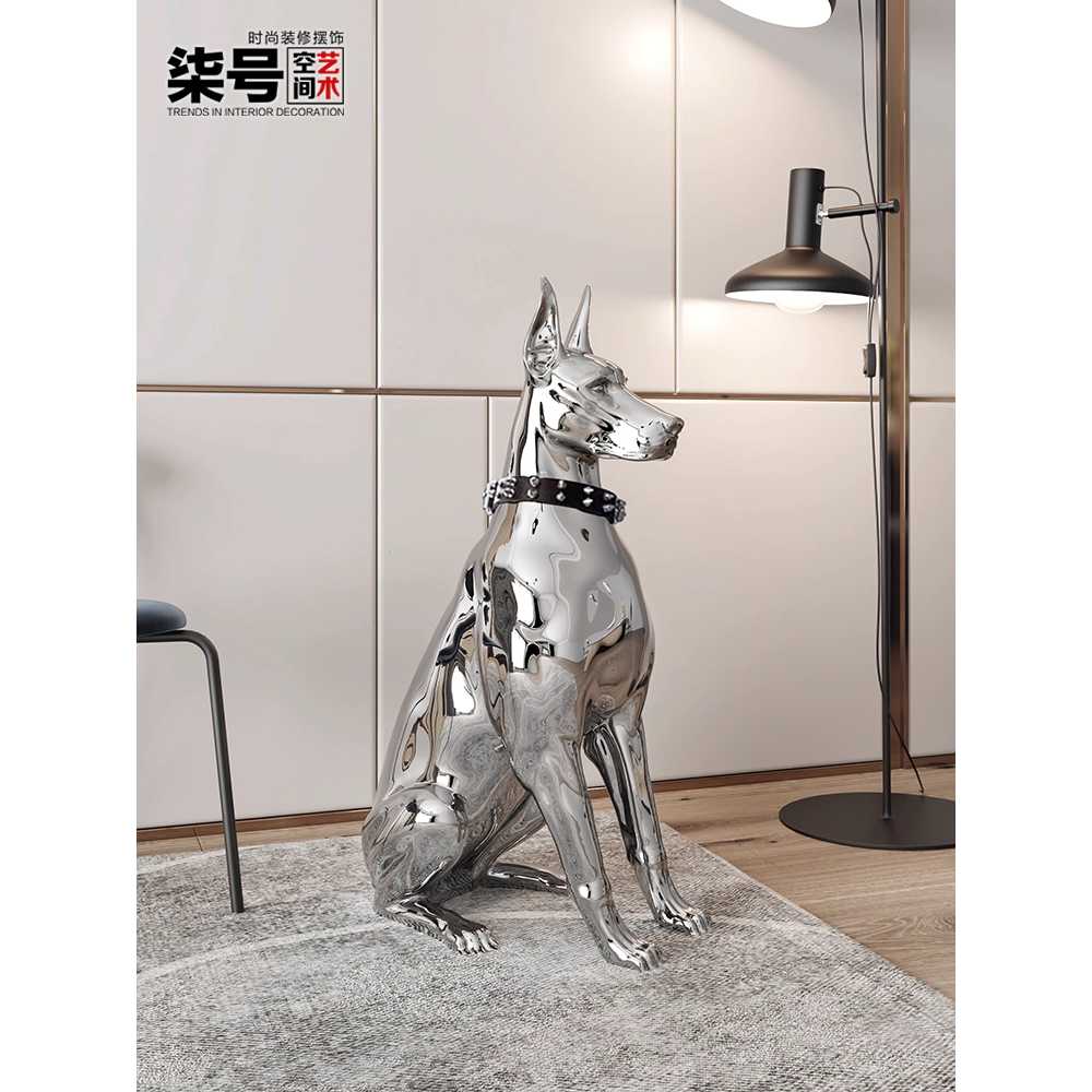 도베르만 모형 인테리어 북유럽 럭셔리 장식 소품 전기도금 은 75cm 이미지 6