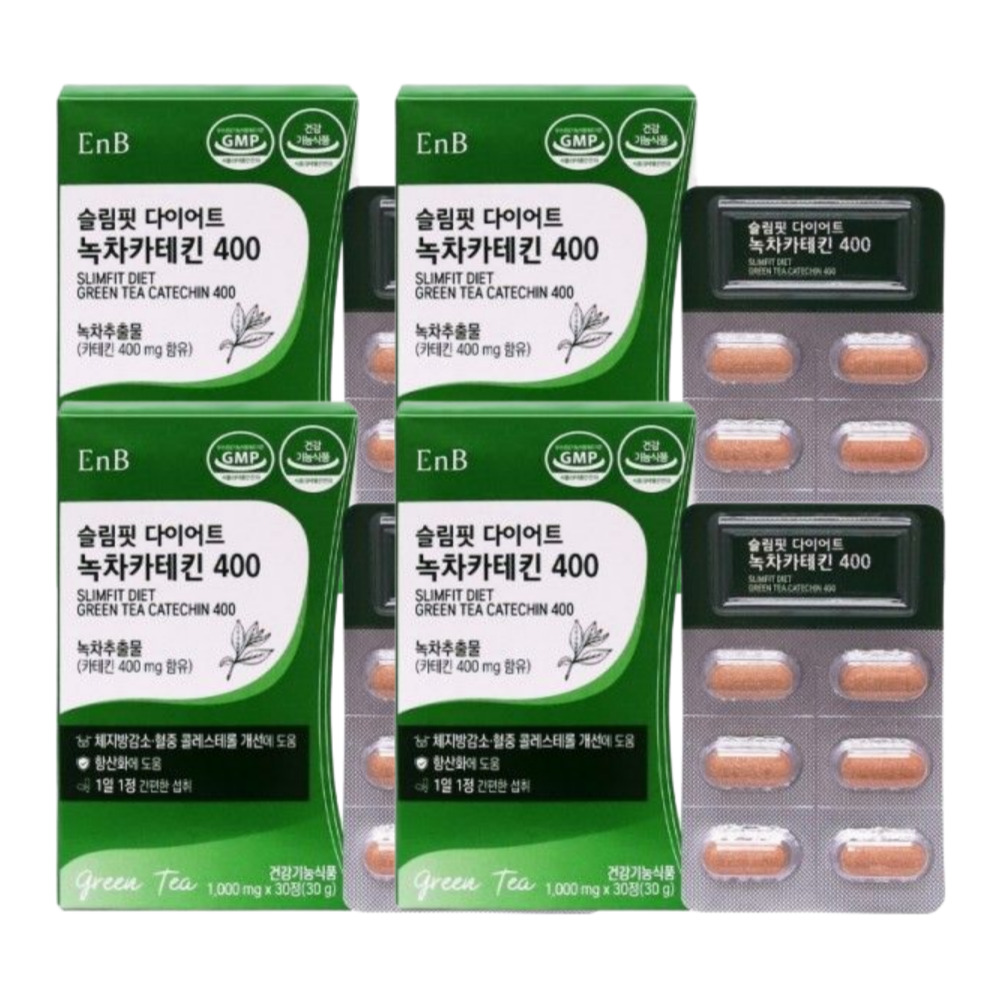 ENB 슬림핏 다이어트 녹차카테킨 400 체지방감소 식물성 1000mg 30정, 4개 - 상품 이미지
