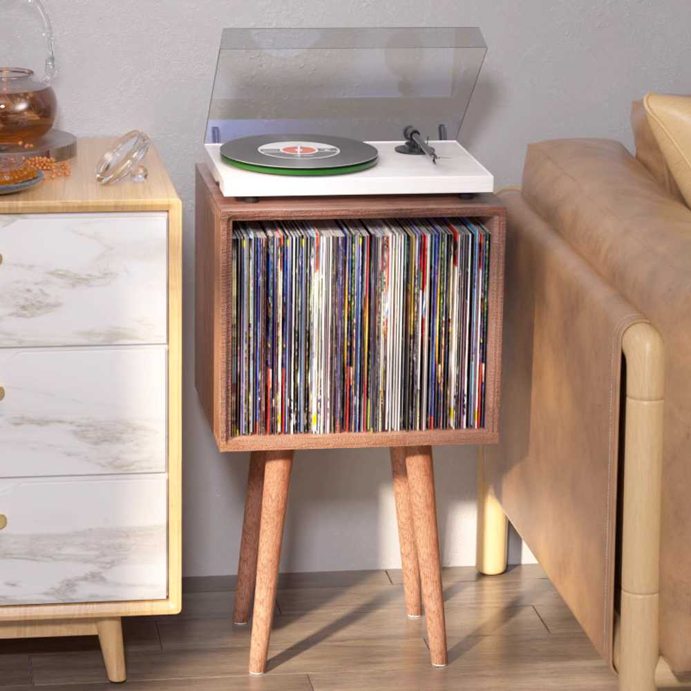 턴테이블 선반 레코드 진열장 LP 장식장 CD 수납장 오코우메 붉은 호두 - 상세 이미지 4