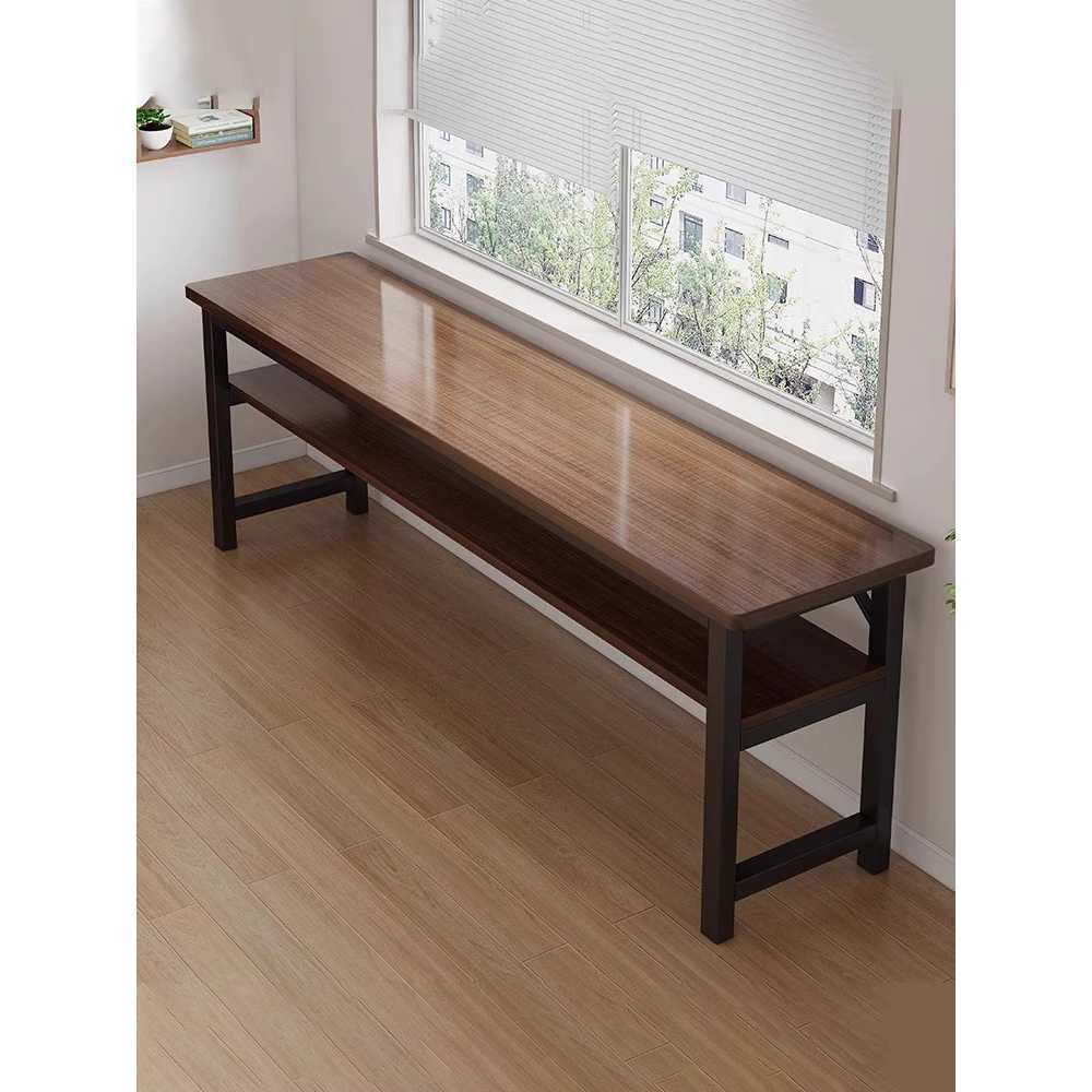 원목 간이 테이블 좁고 긴 가정용 일자 사각 나무 집 단일 흰색 80cm - 상품 이미지