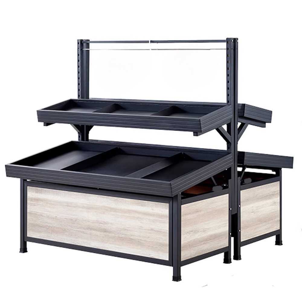 매대 가판대 거치대 빵 과일 진열대 슈퍼마켓 마트 2단 원목 120x80 - 상품 이미지