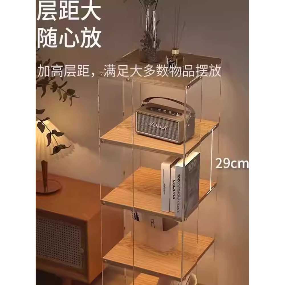 아크릴 회전책꽂이 거실 투명 타워 북 책장 서재 코너 목색 3단 - 상세 이미지 3