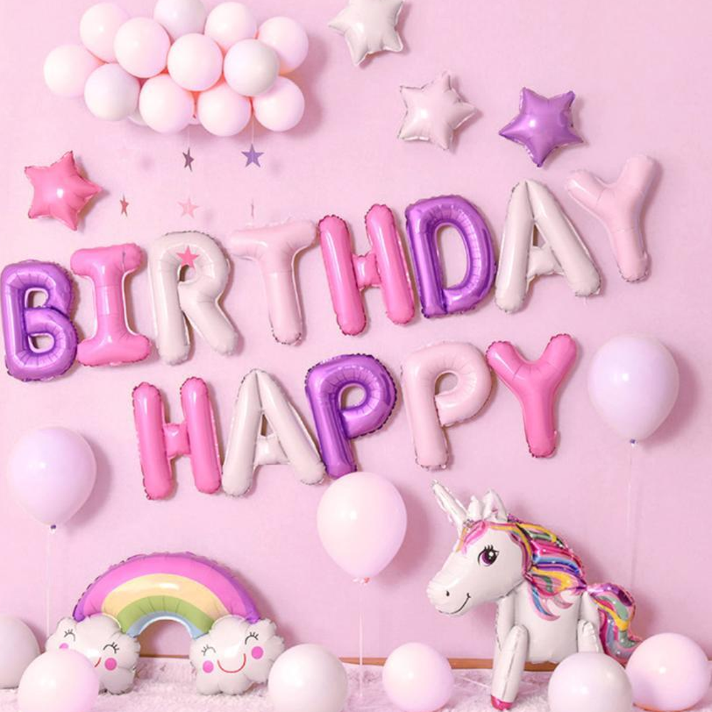 무지개구름 해피버스데이이니셜 유니콘은박풍선세트 올인원생일장식 - 상세 이미지 2