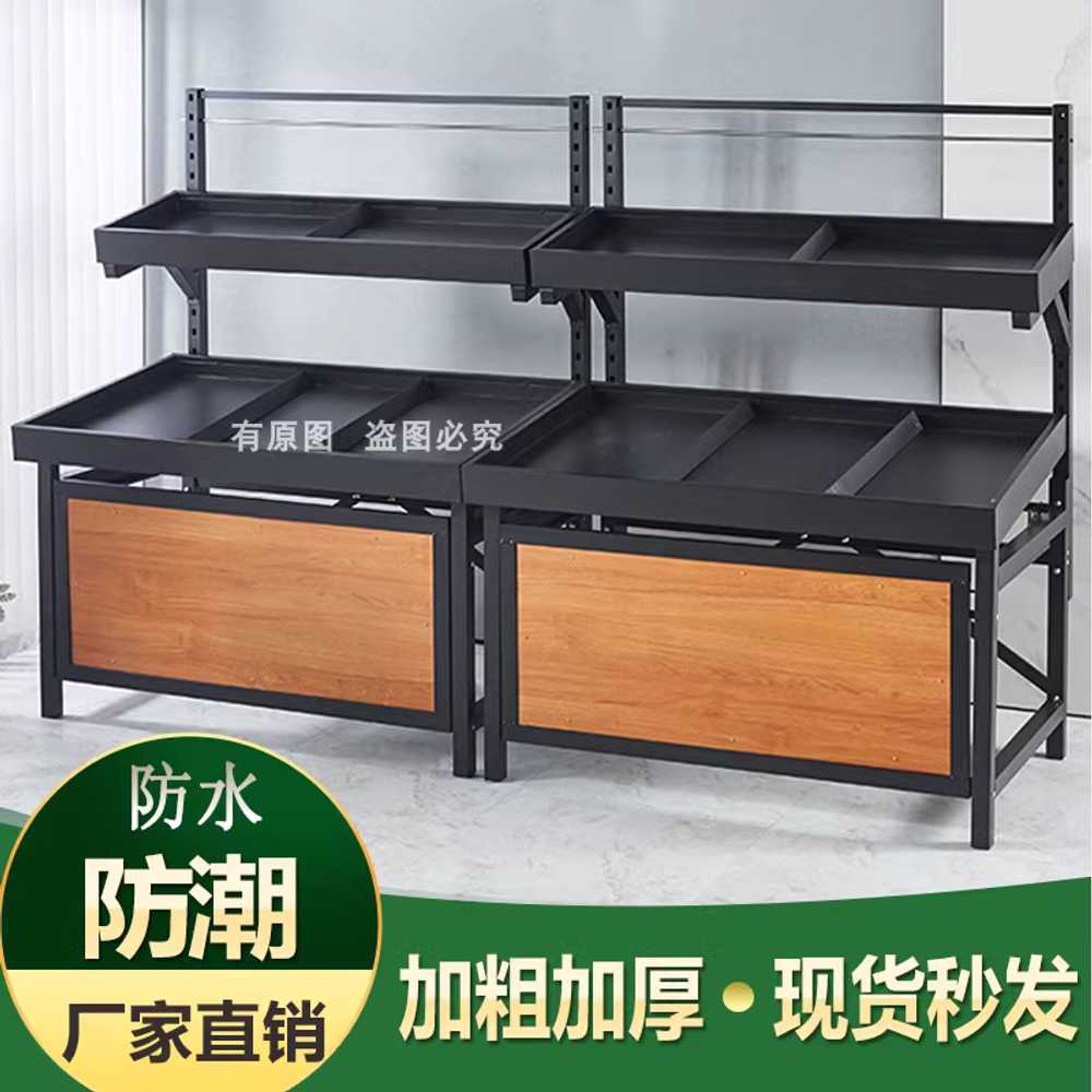 매대 가판대 거치대 빵 과일 진열대 슈퍼마켓 마트 2단 원목 120x80 - 상세 이미지 2