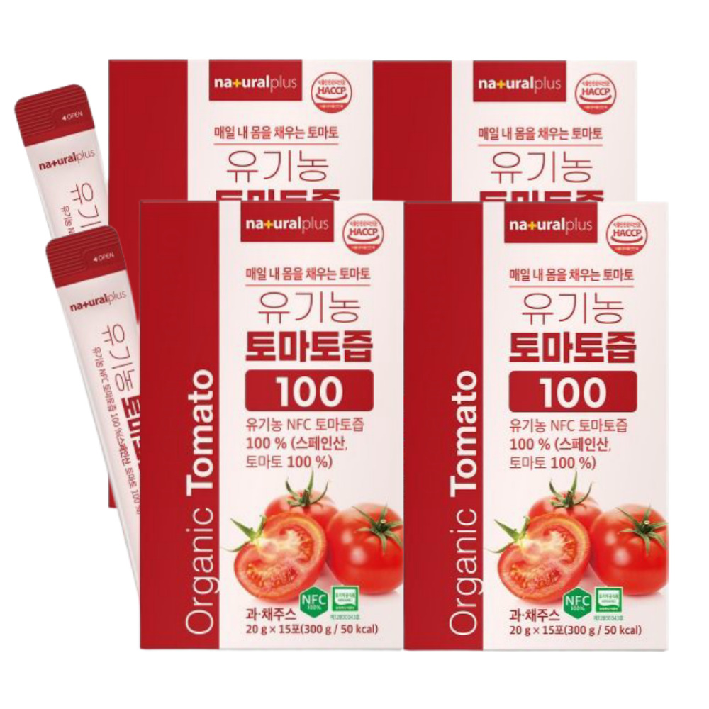 토마토즙 유기농 토마토주스 100% NFC 착즙 과채주스 원액 라이코펜 20g, 15포, 4개 - 상품 이미지