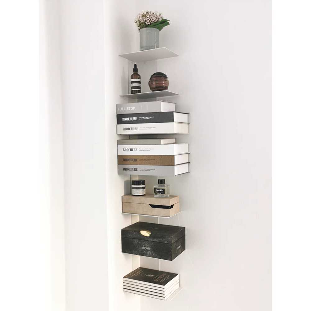코너 책 선반 장식장 거실 러프 서재 좁은 철제 틈새 흰색 3단 그리드 23x15x52cm - 상품 이미지