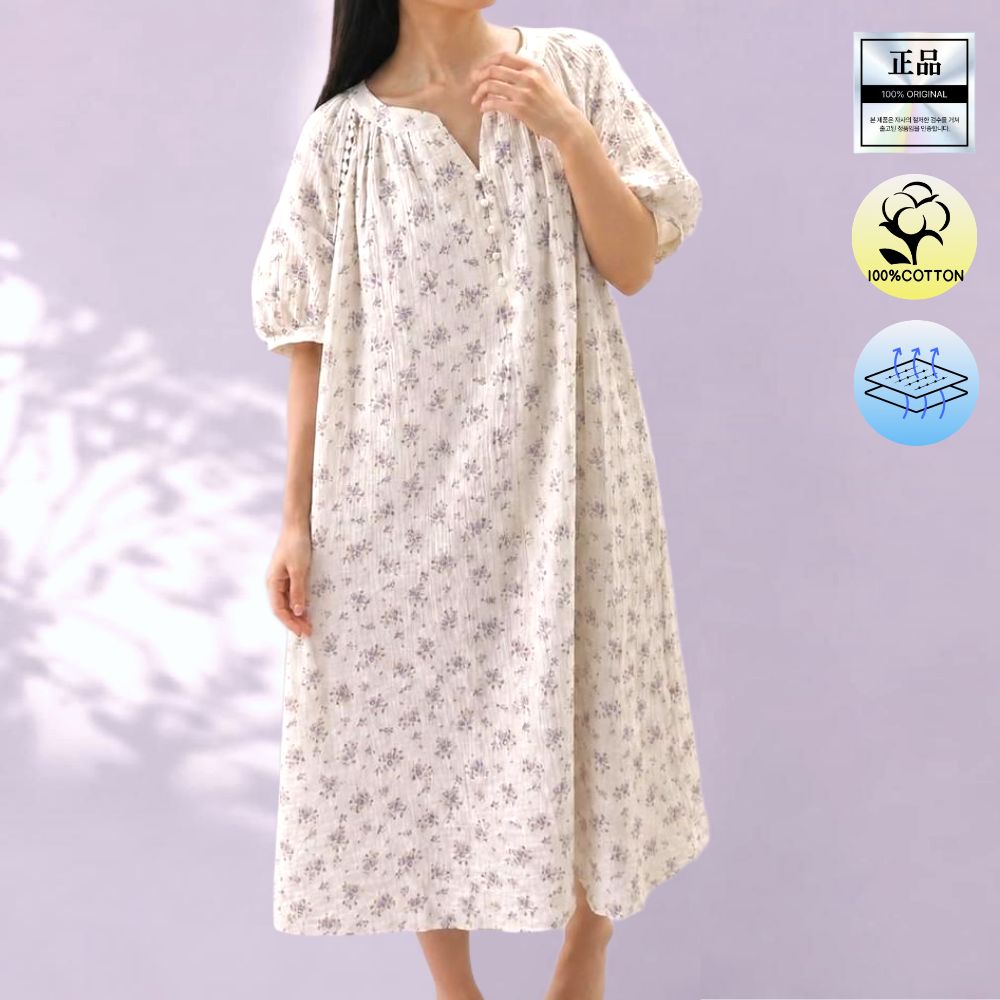 포근담 원피스잠옷 여름원피스 파자마 커플잠옷 반팔 시어서커 인견잠옷 임산부원피스 - 상품 이미지