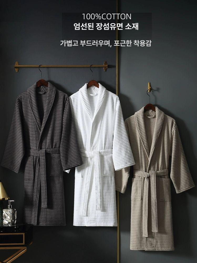 샤워가운 실크 커플 여성 남성 공용 고급 호텔 목욕 부드러운가운 스노우마운틴화이트 S - 상세 이미지 2