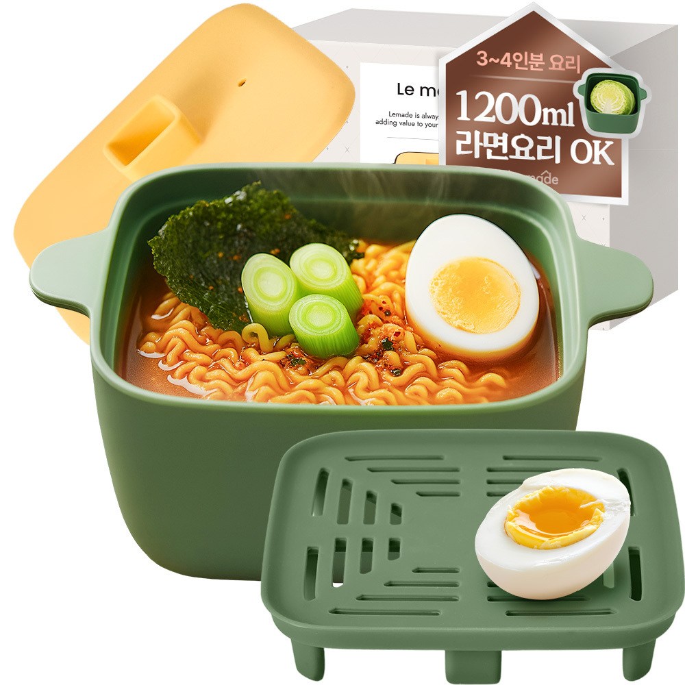 실리콘 멀티 찜기 건강식 스팀요리 용품 전자레인지 사각 1.2L 세트 - 상품 이미지