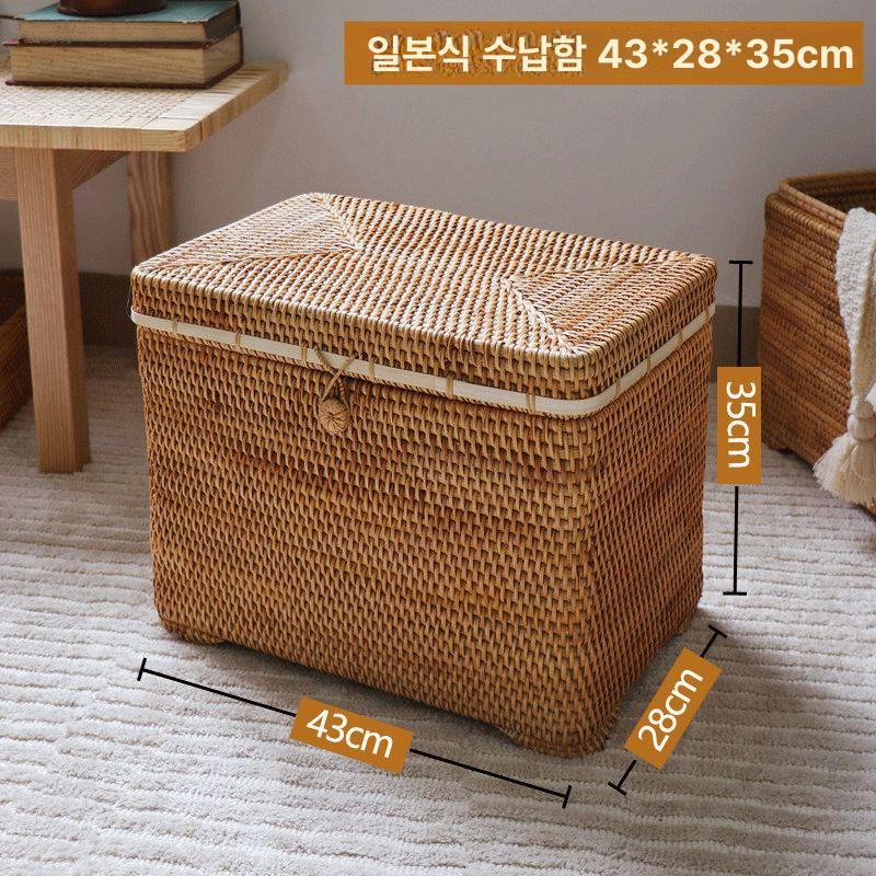 대용량 라탄바구니 수납박스 인테리어 정리 대나무 빨래 40 33x29cm 대형 - 상세 이미지 3