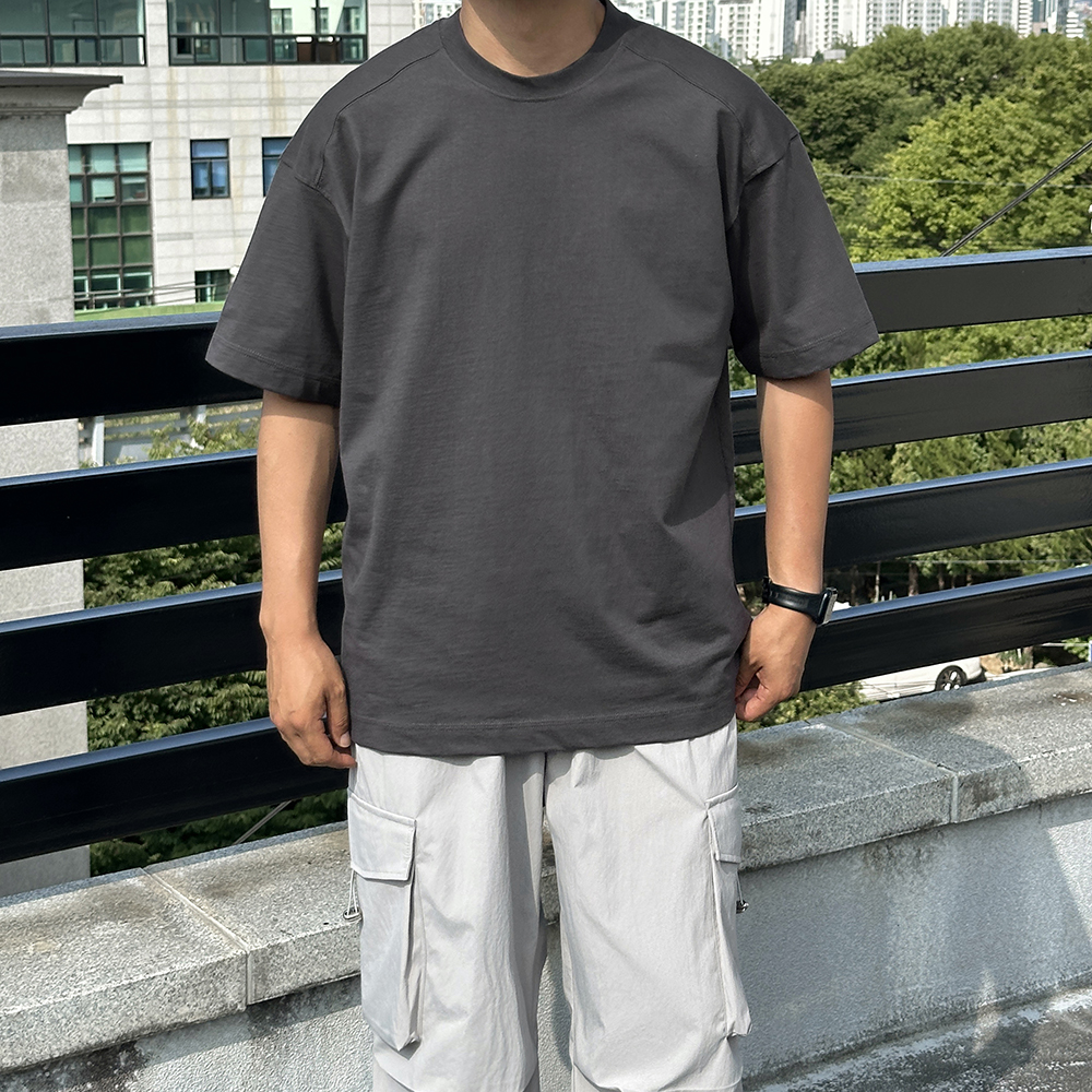 1+1 남자 무지 여름 오버핏 16수 레이어드 절개 비침없는 반팔티 빅사이즈 - 상세 이미지 2