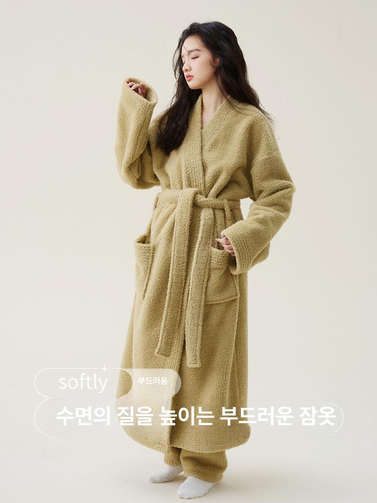 샤워가운 목욕 실크 욕실 호텔 여성 남성 프리미엄 여성용 화이트 M - 상품 이미지