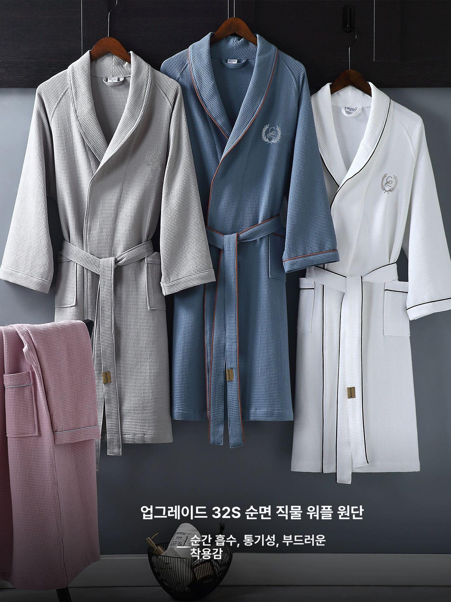 샤워가운 여성 남성 공용 목욕 커플 욕실 고급 추천 스노우마운틴화이트 미니멀 기모노 스타일 S - 상세 이미지 3