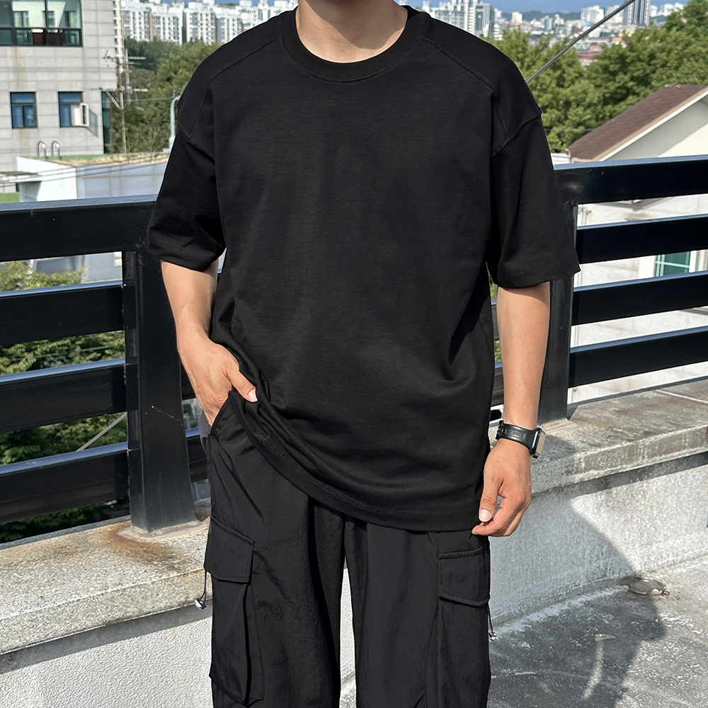 1+1 남자 무지 여름 오버핏 16수 레이어드 절개 비침없는 반팔티 빅사이즈 이미지 6