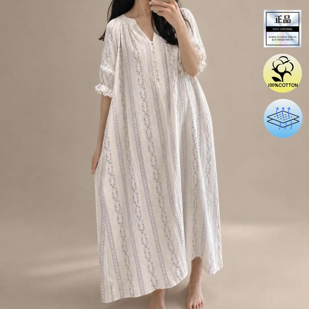 포근담 원피스잠옷 여름원피스 파자마 커플잠옷 반팔 시어서커 인견잠옷 임산부원피스 - 상품 이미지