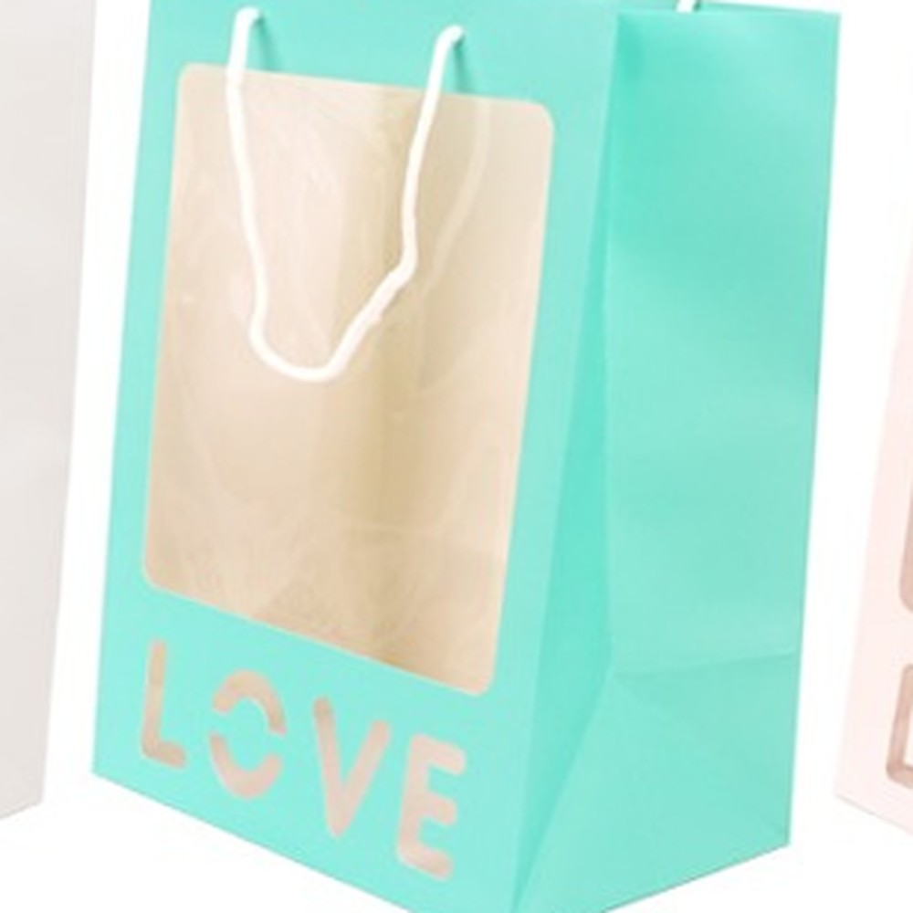 선물포장감성투명창쇼핑백 LOVE로고포장용선물쇼핑백 기프트백 1P 소 - 화이트 - 상품 이미지