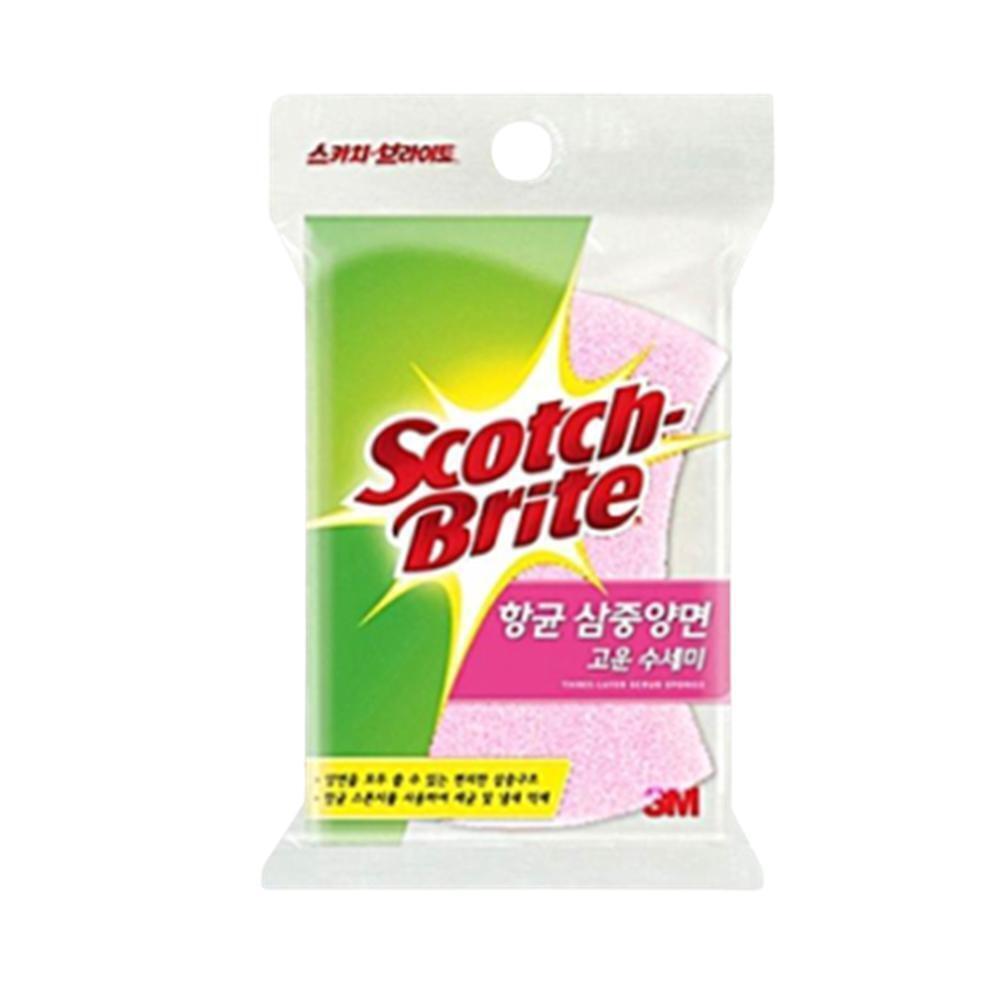 삼중구조 수세미 스펀지 양면사용 고운질감 거품풍부 1개입