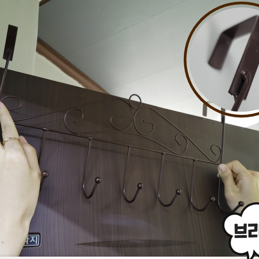 원형고리마감 모자걸이도어행거 수건샤워가운걸이도어행거 브라운 - 상세 이미지 4