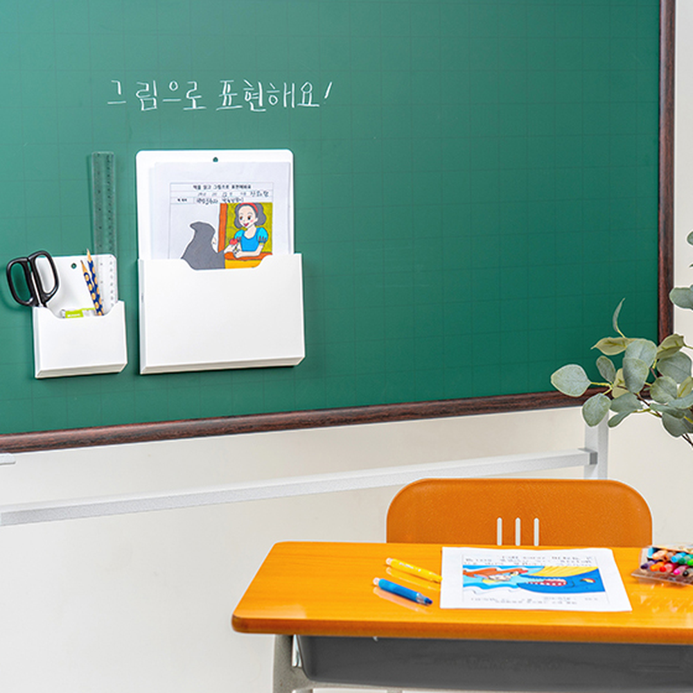 자석부착수납함 분필 보드마카 칠판용품정리함 화이트보드펜꽂이 소형 하양 이미지 6