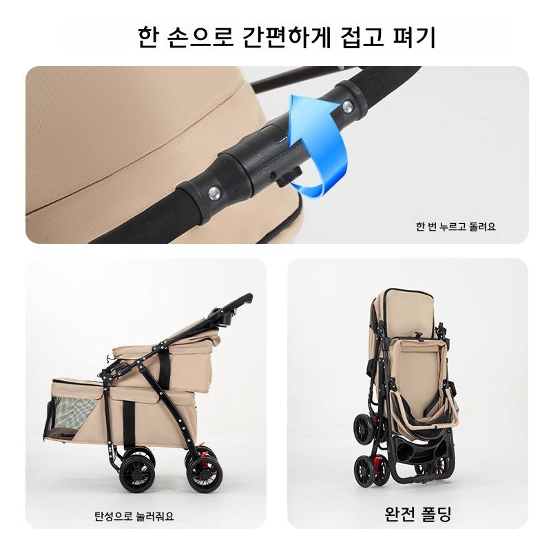2층 애견 유모차 다둥이 강아지 고양이 이동장 카키 DBL701 - 상세 이미지 4