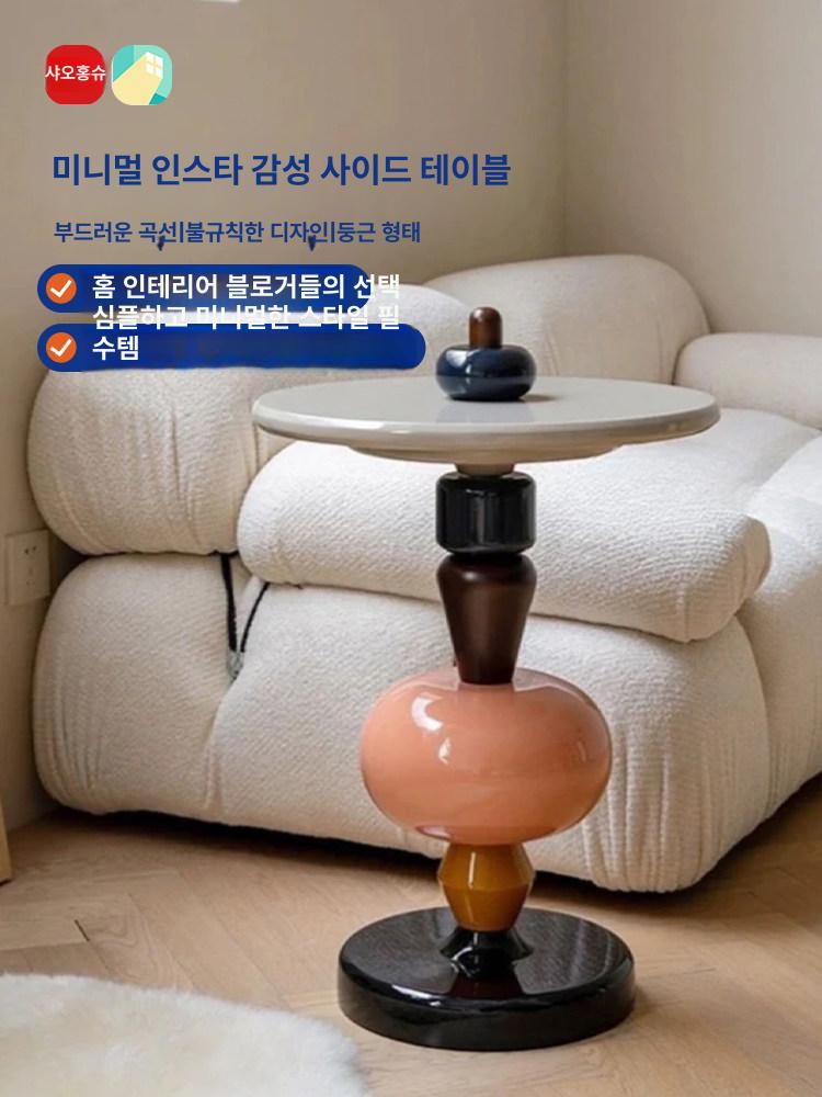 원형 사이드테이블 유리섬유 거실 테이블 모던 미니멀 디자이너 협탁 이동식 컬러 원목 [ 45x69 cm] - 상세 이미지 2
