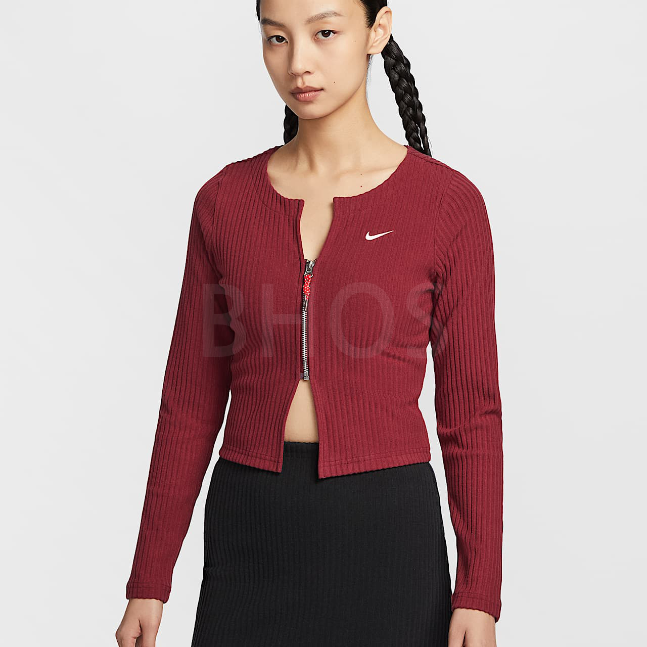 나이키 칠 니트 골지 집업 크롭 가디건