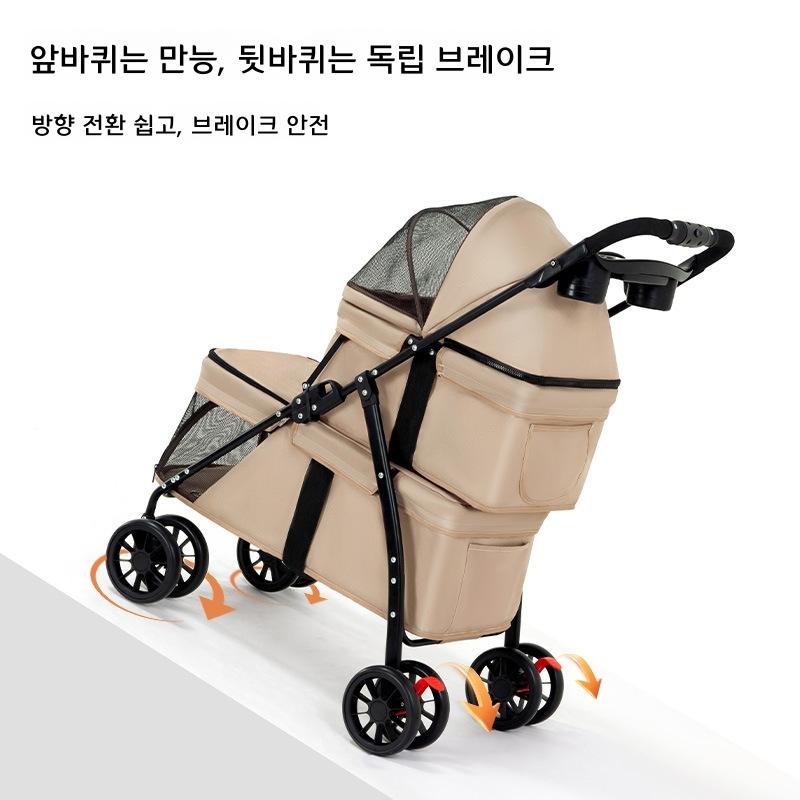 2층 애견 유모차 다둥이 강아지 고양이 이동장 카키 DBL701 - 상세 이미지 2