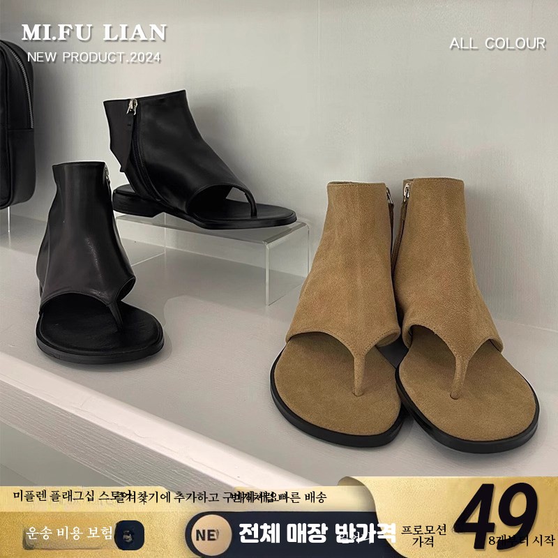 쪼리부츠 린넨 통굽 조리 마부츠 여름부추 블랙 트렌디 슈즈 235mm - 상세 이미지 5